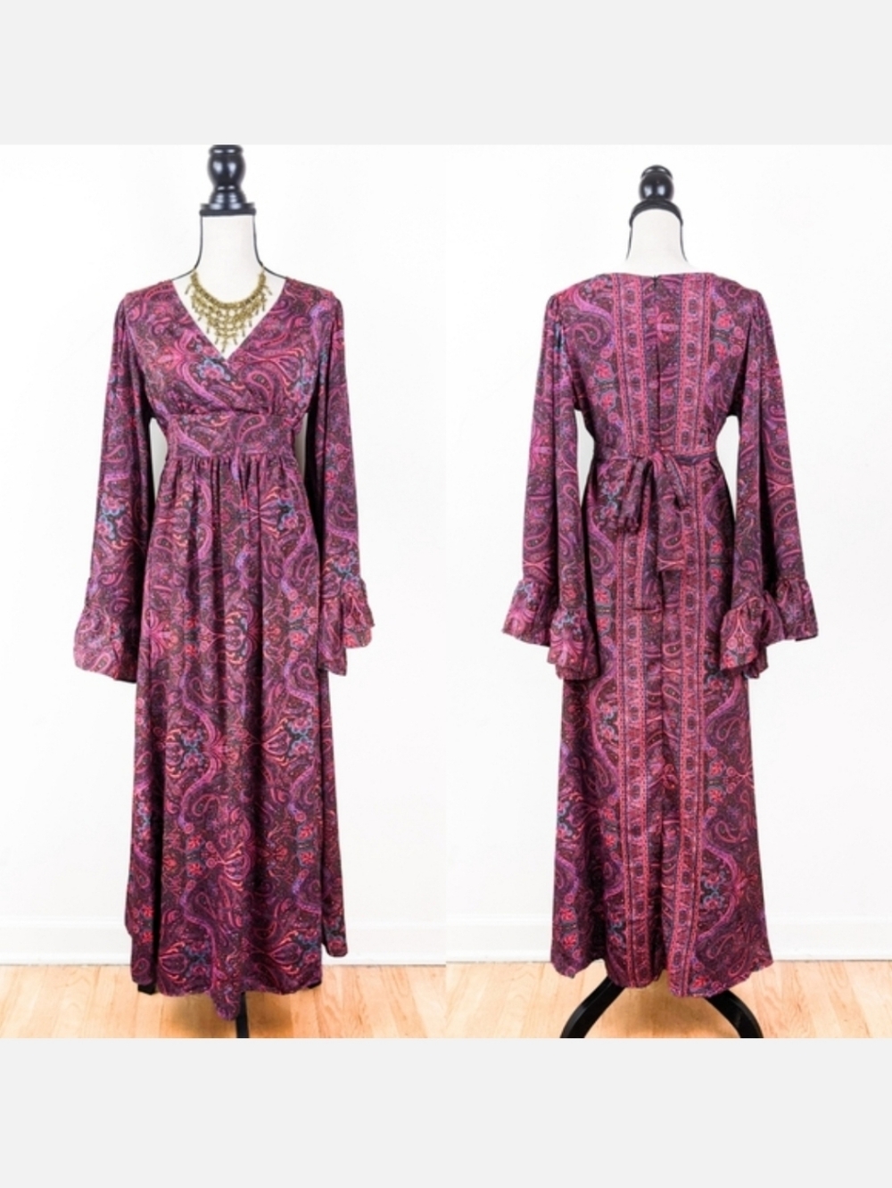 NWT Blue Boheme Tina Bell Sleeve Maxi Dress, Size M/L